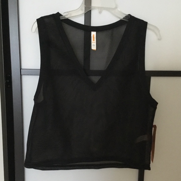 Lucy, size medium, black sheer mesh, crop v neck tank top - Picture 1 of 4